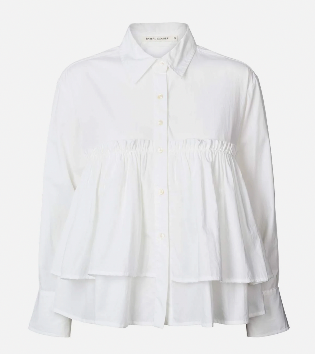 Rabens Saloner Shaker Poplin Frill Shirt White