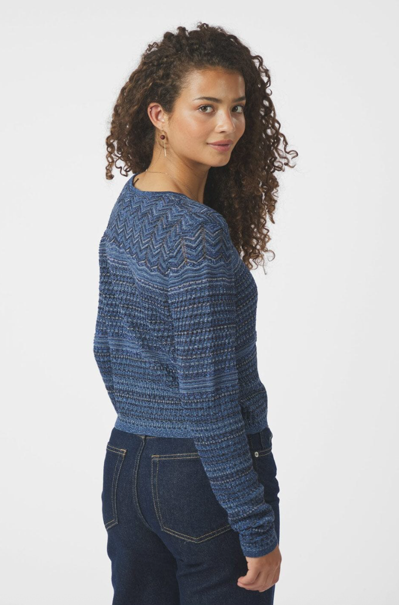 Neo Noir Gini Chevron Knit Cardigan 166461 Navy