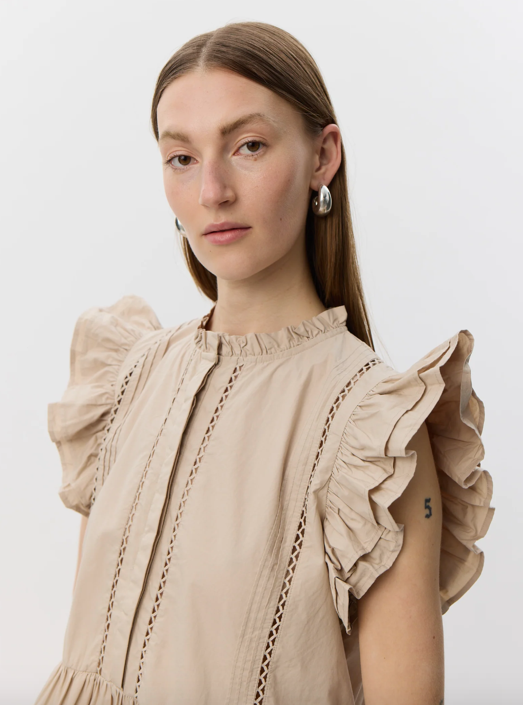 Sofie Schnoor Julien SW Frill Cotton Top Feather Gray