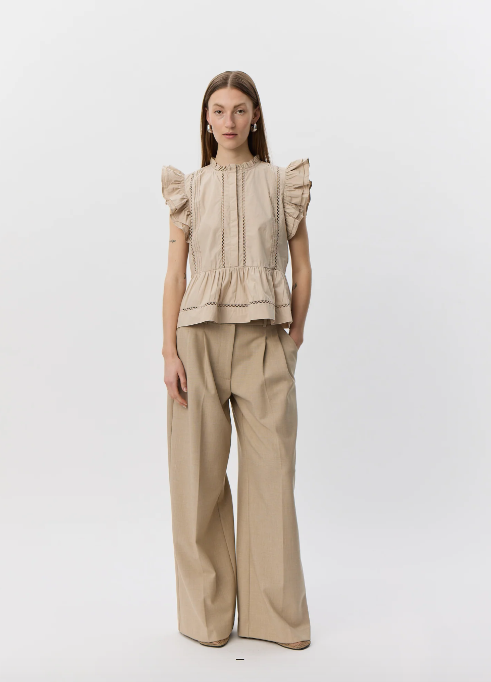 Sofie Schnoor Julien SW Frill Cotton Top Feather Gray
