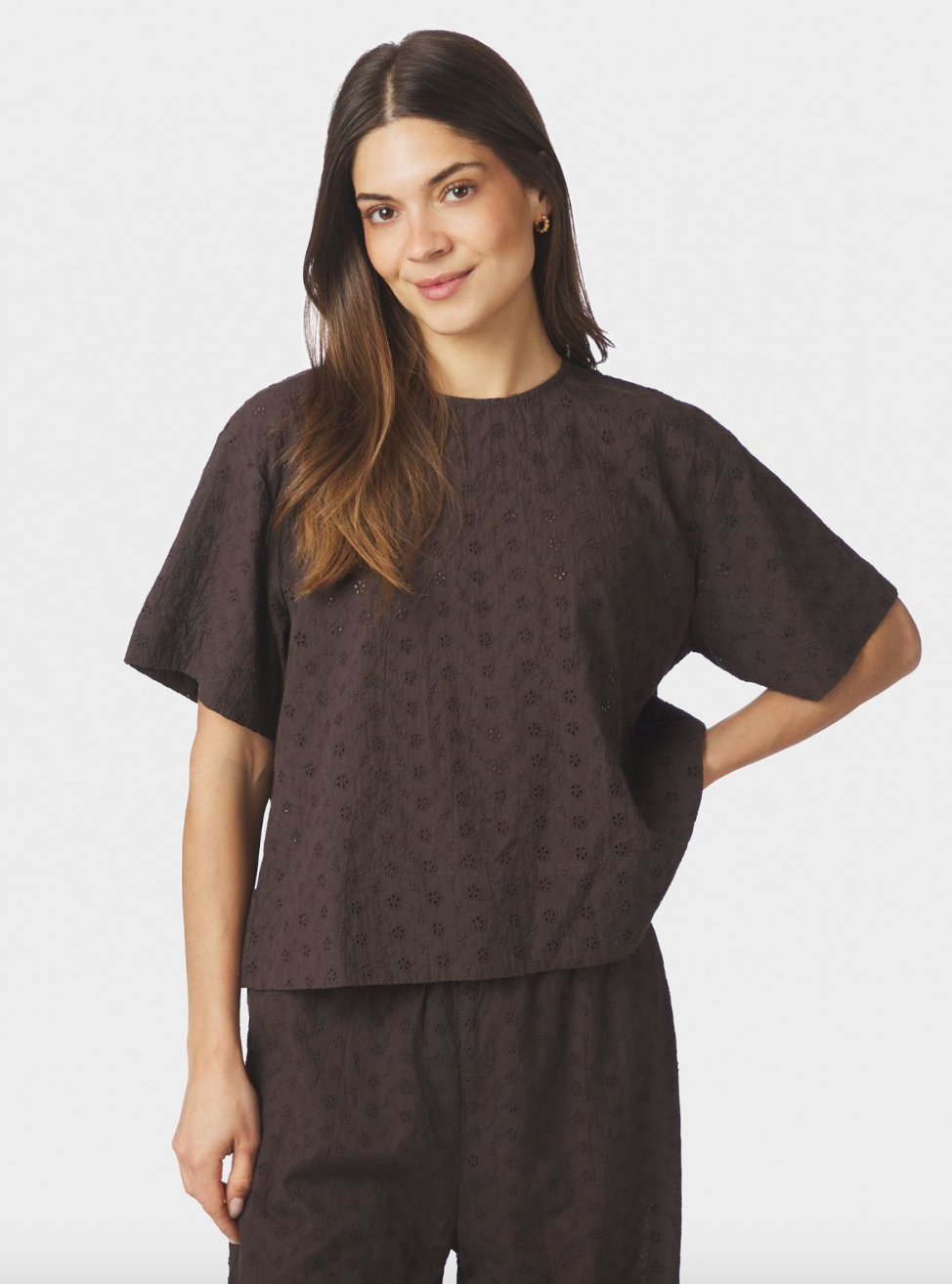 Neo Noir Viest Emb Blouse Dark Brown