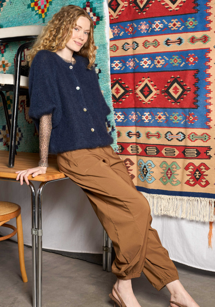 Black Colour BCBjoerk Patent Knit Cardigan Navy