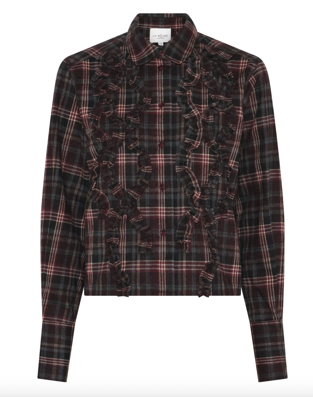 La Rouge Isa Cropped Shirt Grey/Wine Check