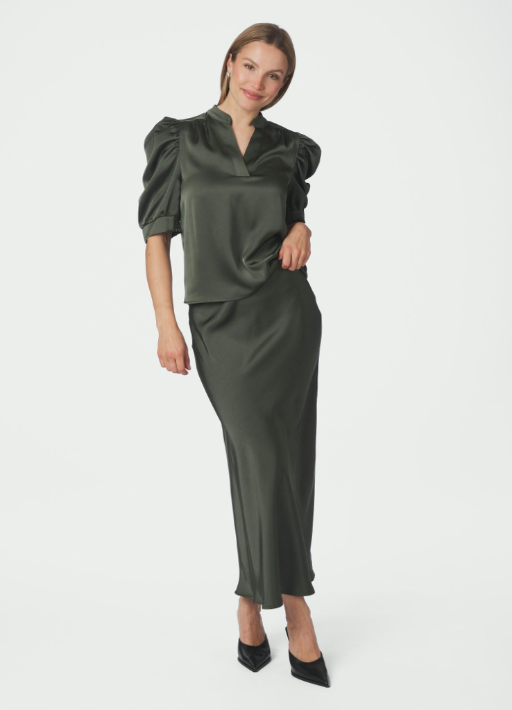 Neo Noir Vicky Heavy Sateen Skirt Deep Green