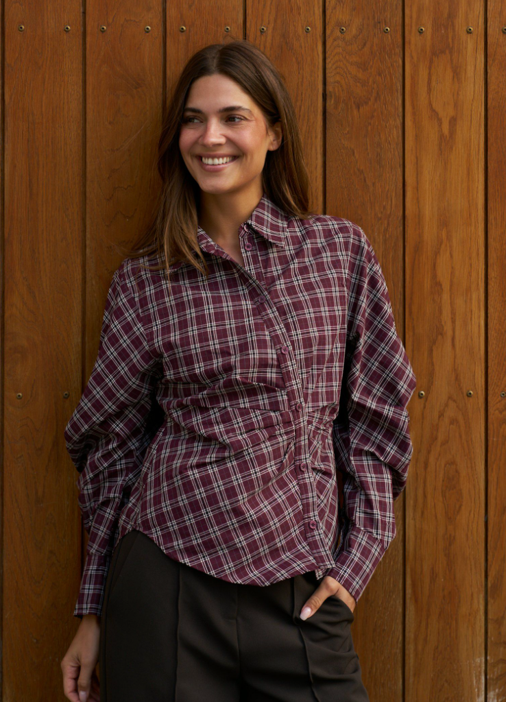 Neo Noir Neoella Medium Check Shirt Plum