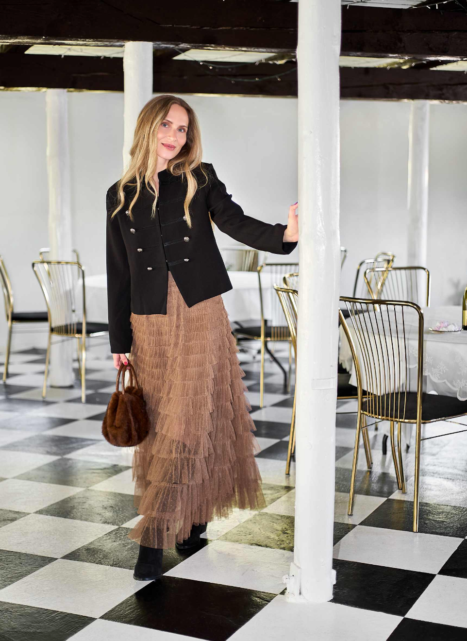 Black Colour BCAngelina Mesh Skirt Latte