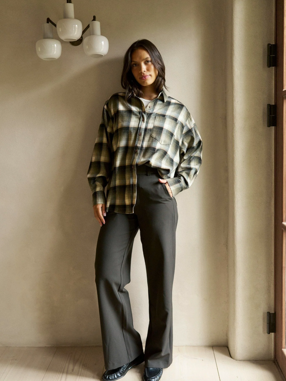 Neo Noir Dalma Flannel Check Shirt Army