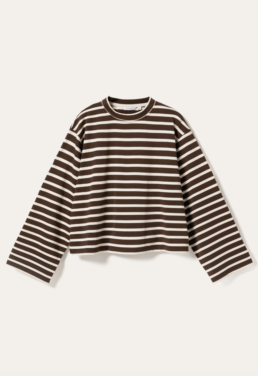 Noella N-Maple LS T-shirt Eton Brown Ivory Stripe