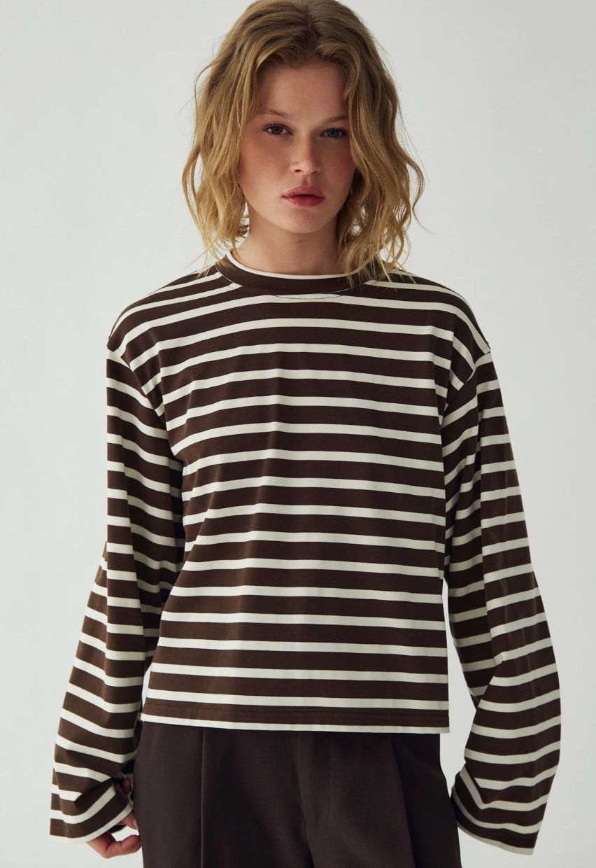Noella N-Maple LS T-shirt Eton Brown Ivory Stripe