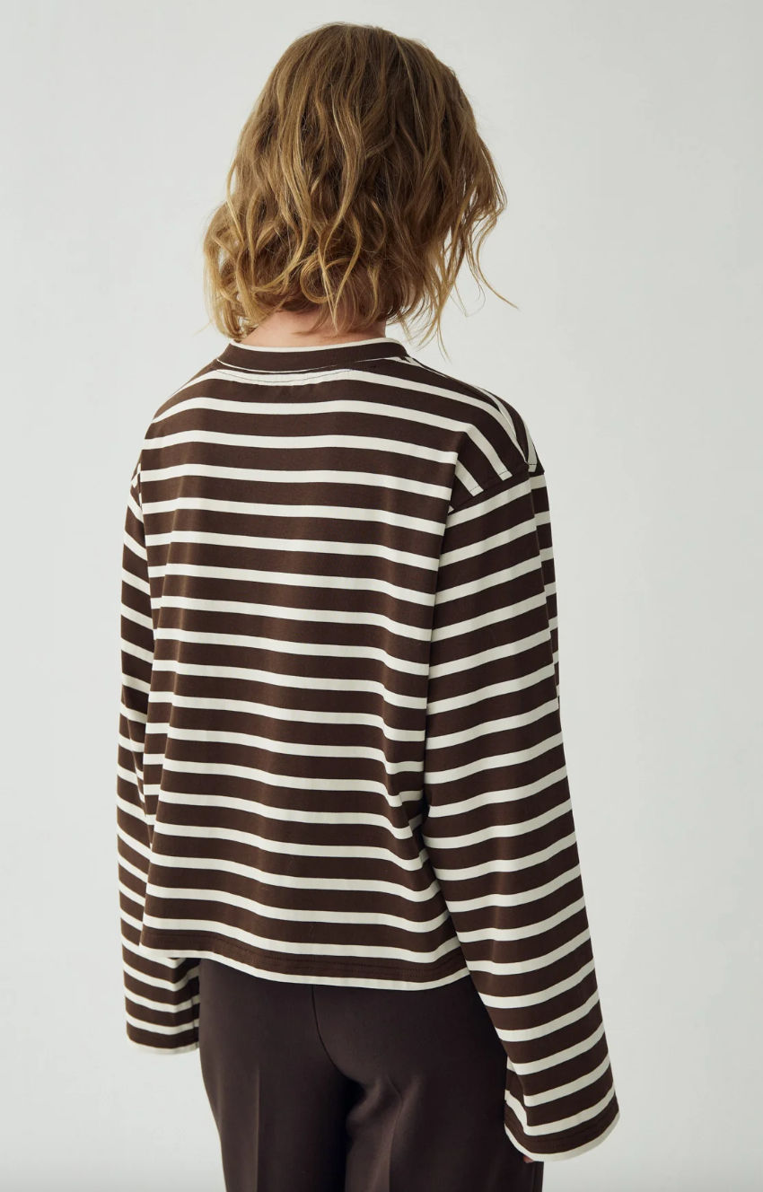 Noella N-Maple LS T-shirt Eton Brown Ivory Stripe