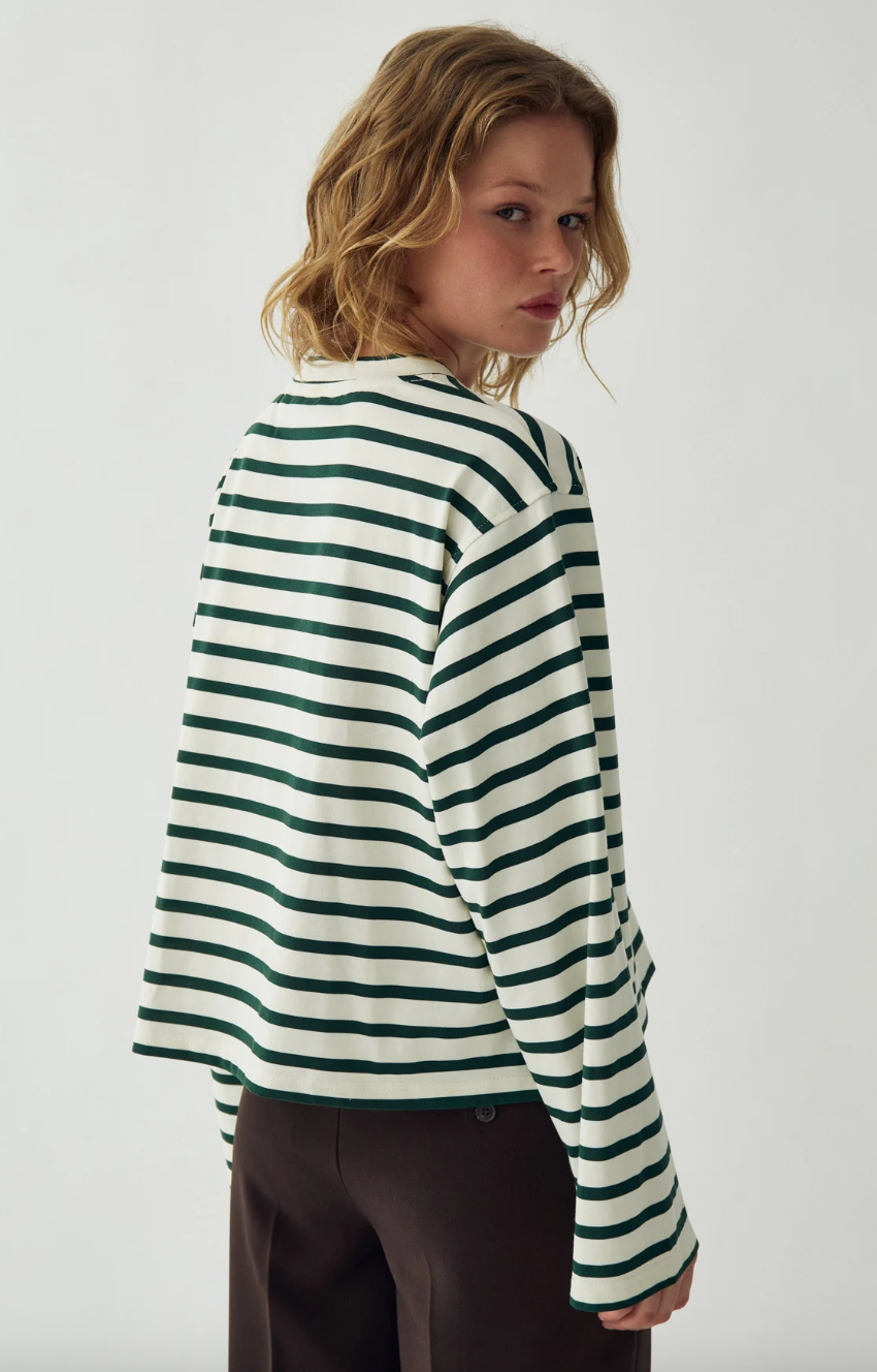 Noella N-Maple LS T-shirt Eton Ivory Green Stripe