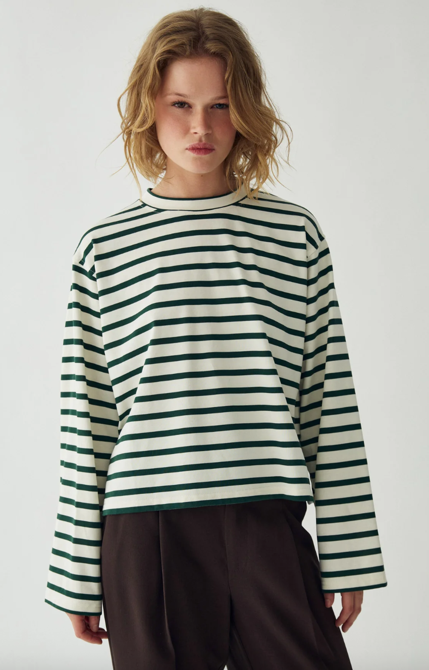 Noella N-Maple LS T-shirt Eton Ivory Green Stripe