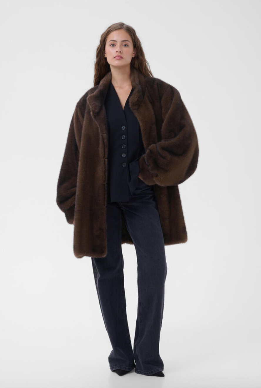My Essential Wardrobe MWEaston Long Fur Jacket Espresso