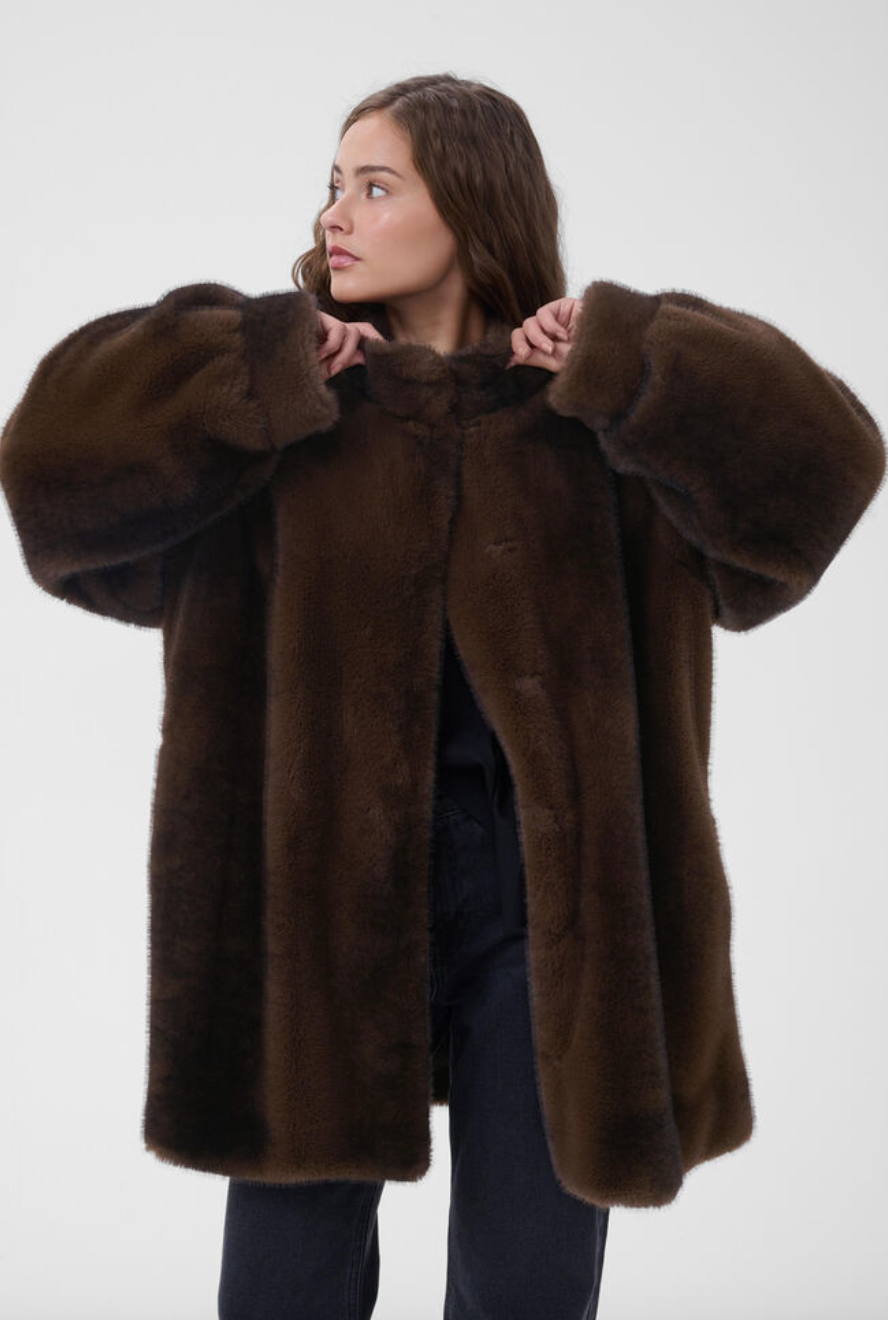 My Essential Wardrobe MWEaston Long Fur Jacket Espresso