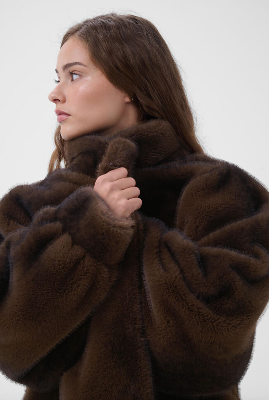 My Essential Wardrobe MWEaston Long Fur Jacket Espresso