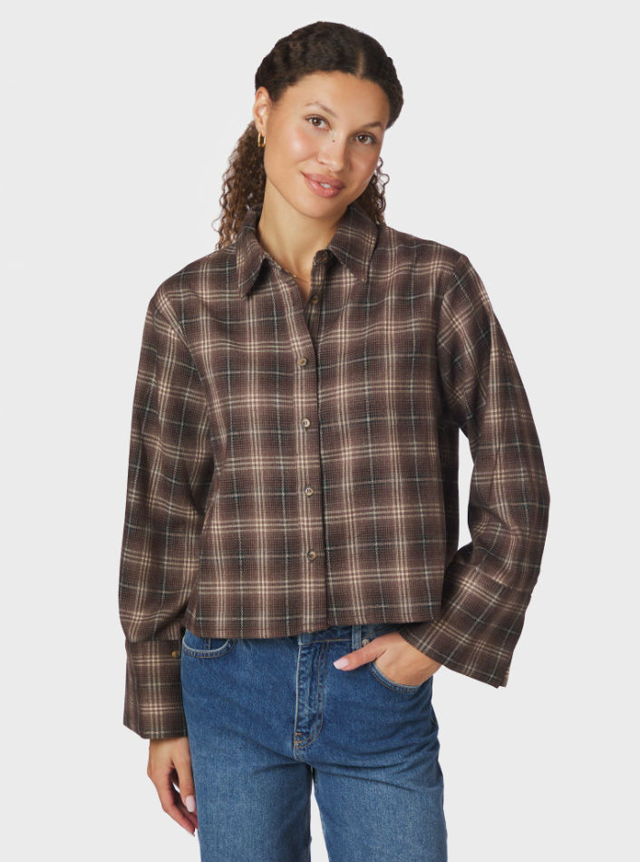 Neo Noir Jaylin Flannel Check Shirt Dark Taupe