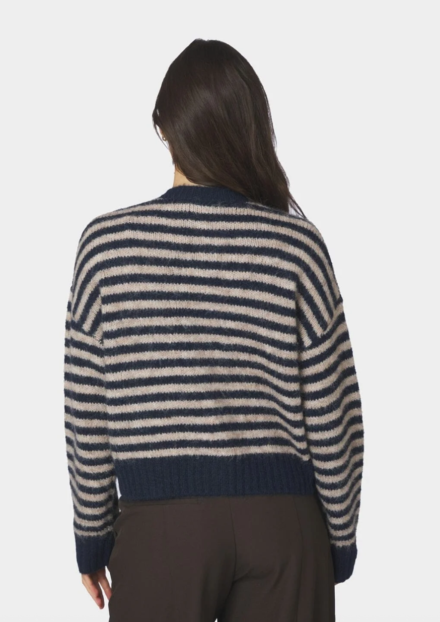 Neo Noir Isana Stripe Fluffy Knit Cardigan Navy Striped
