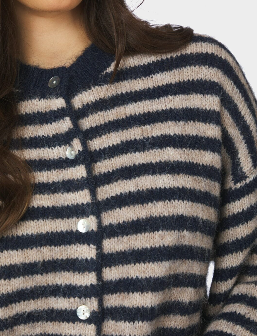 Neo Noir Isana Stripe Fluffy Knit Cardigan Navy Striped