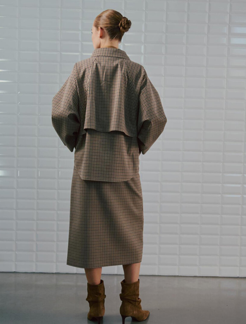 WITHBLACK WBJackie Checked Jacket Brown Camel Check