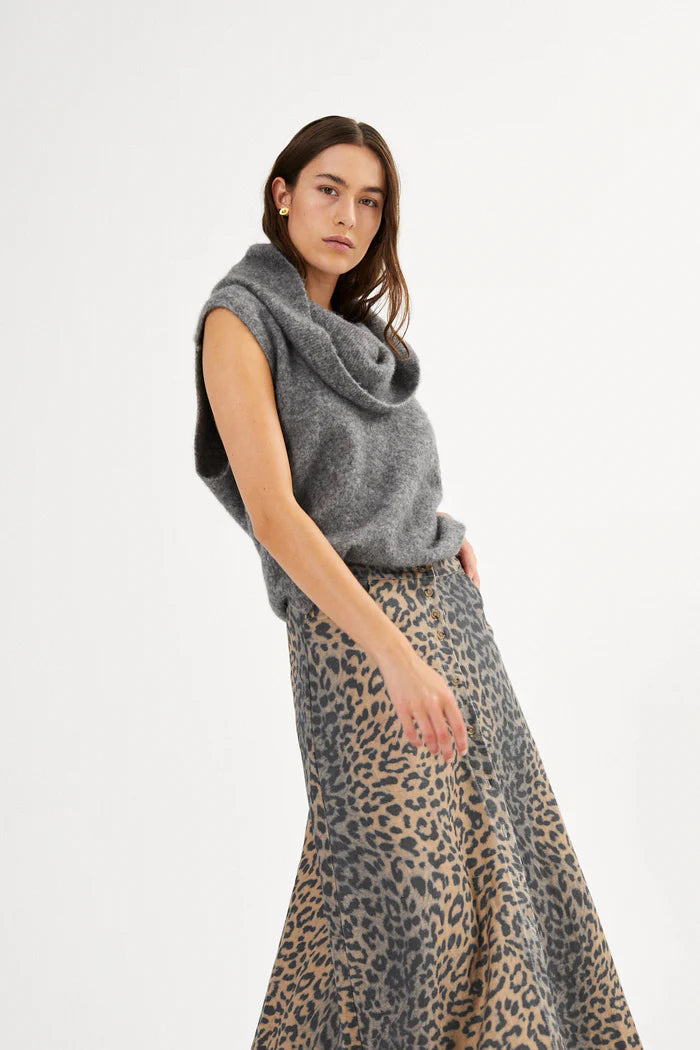 Rabens Saloner Biak Soft Knit Vest Grey Melange