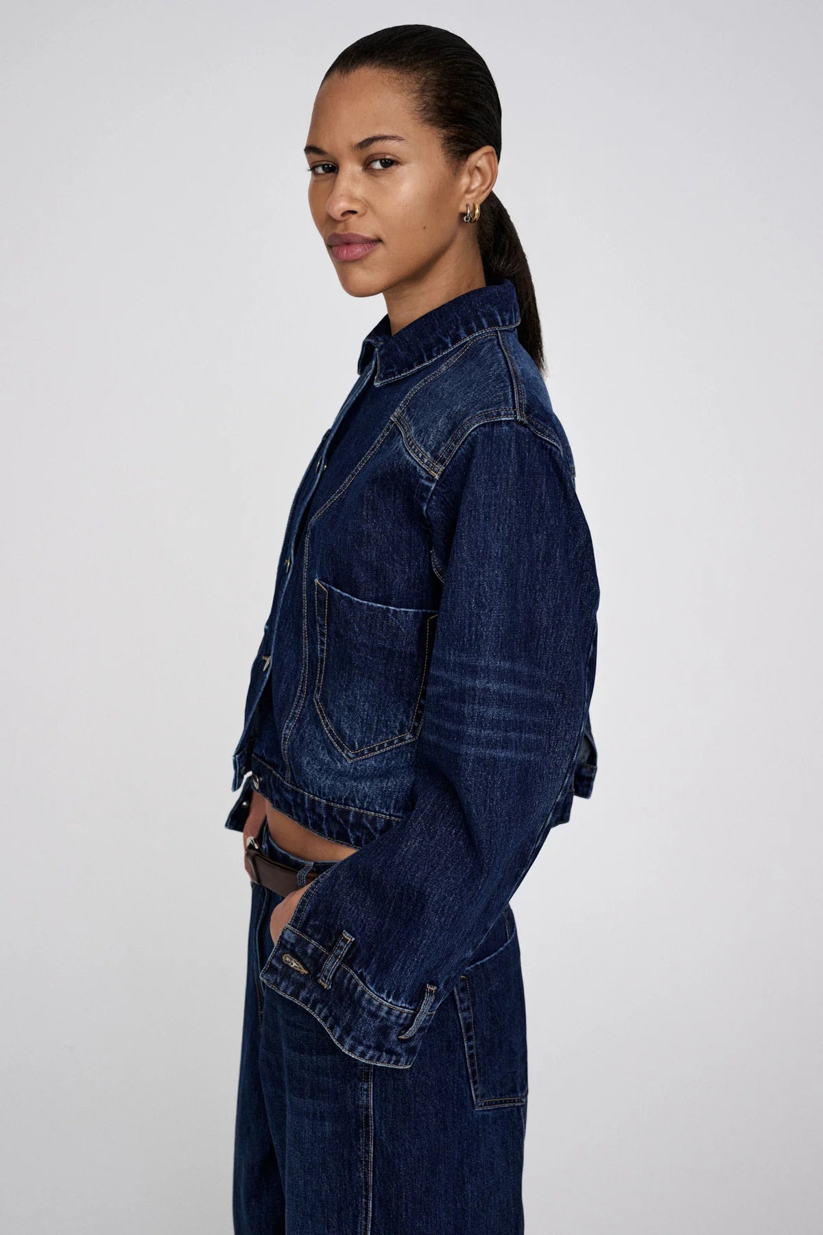 Rabens Saloner Janny Patchwork Denim Jacket Dark Washed Indigo