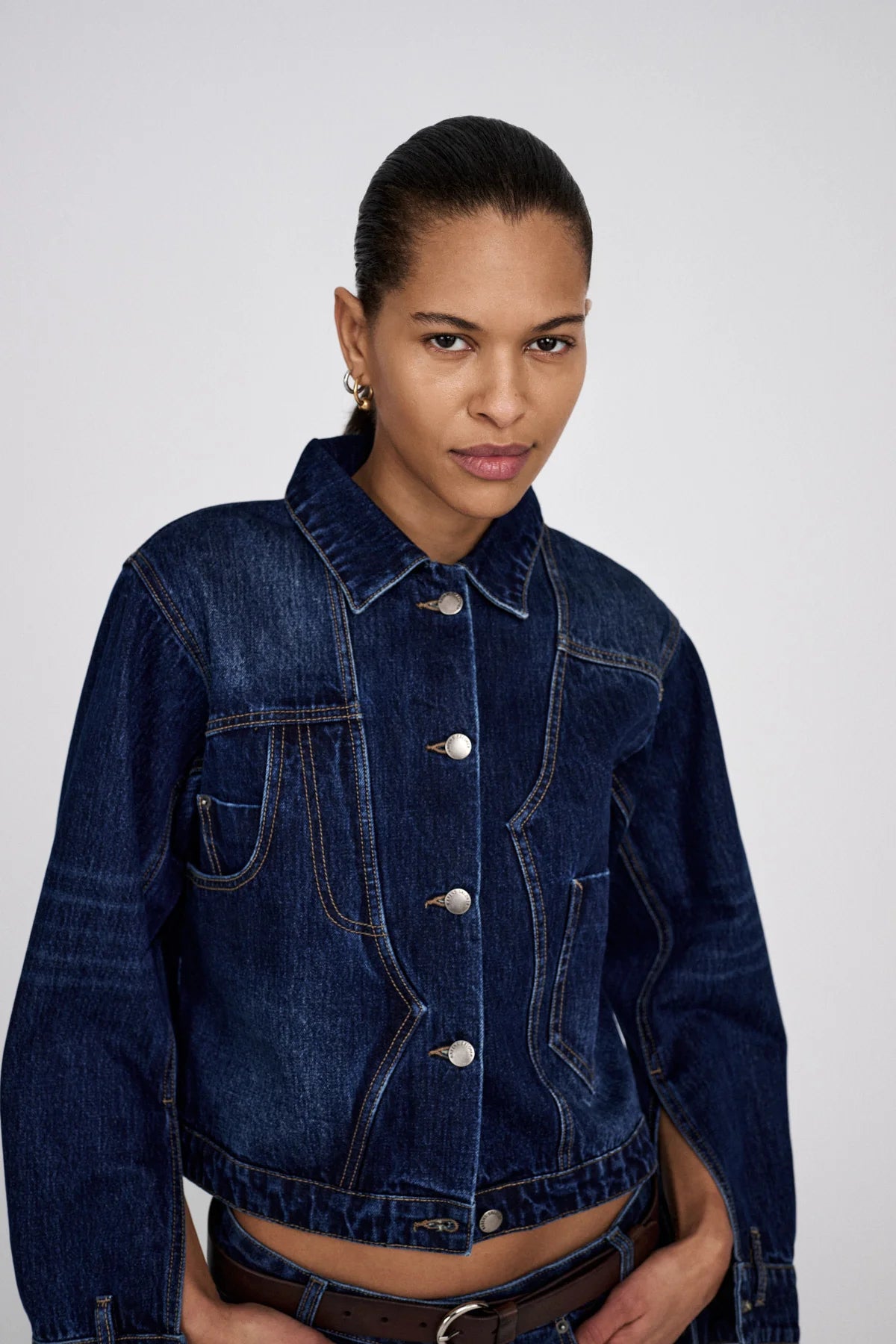 Rabens Saloner Janny Patchwork Denim Jacket Dark Washed Indigo