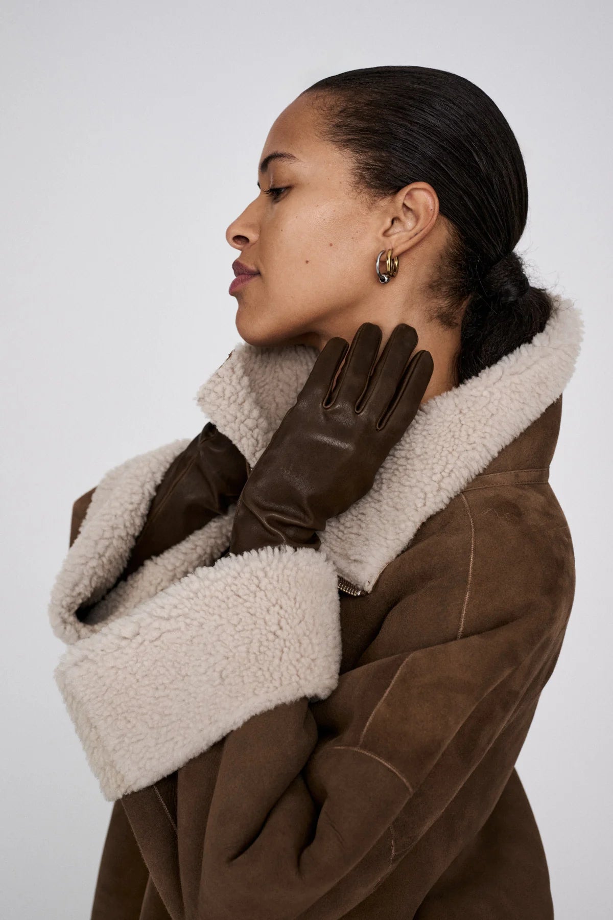 Rabens Saloner Ejsa Sherling Coat Dark Brown Natural Combo