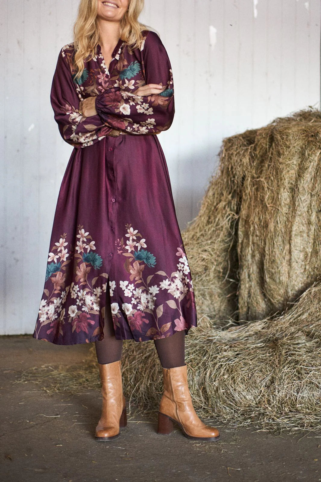 Black Colour BC Zendaya Satin Dress 41027 Plum Flower