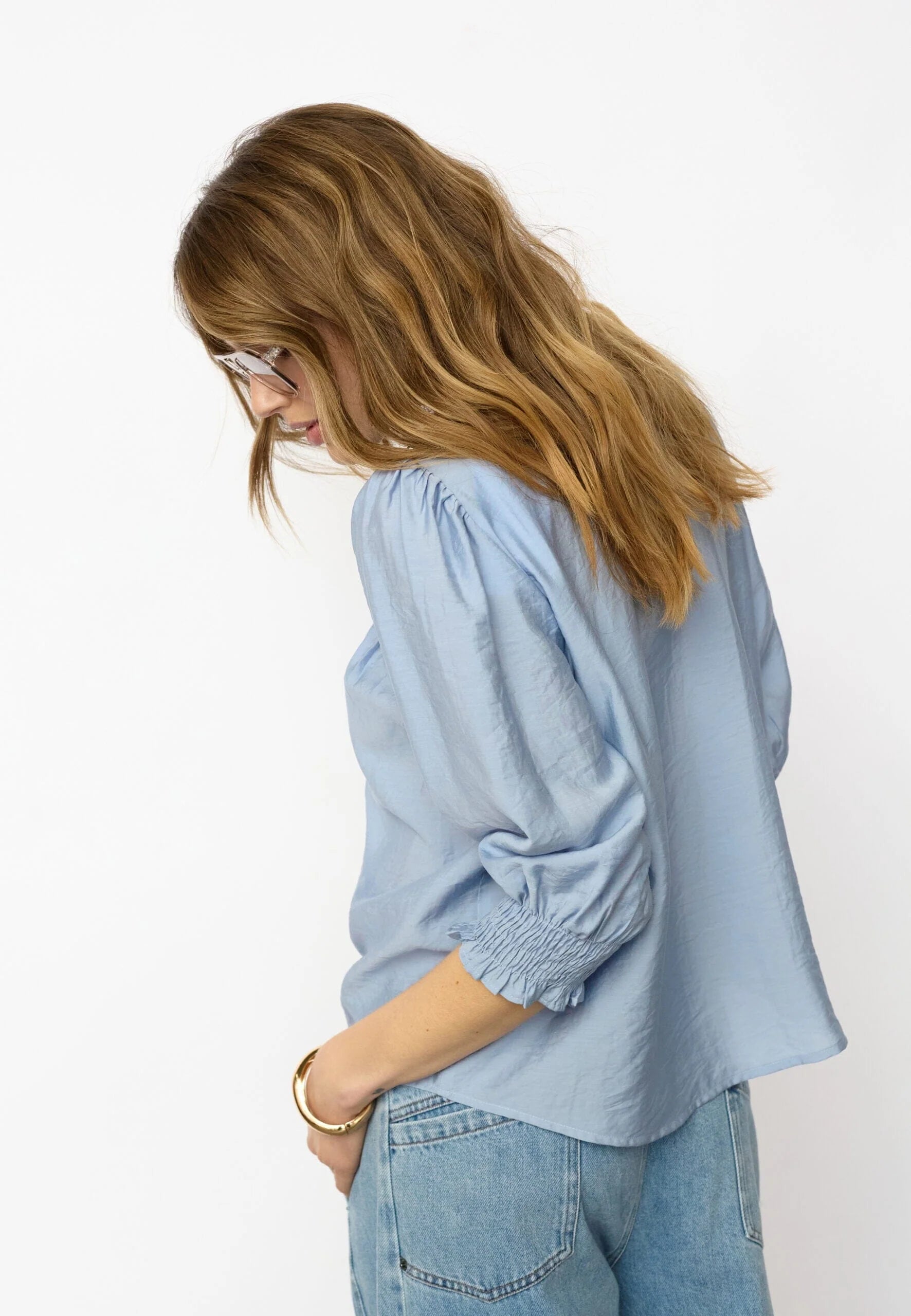 Co'Couture CallumCC Lace Puff V-Shirt 45173 Pale Blue