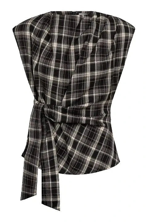 Co'Couture DagnyCC Check Pleat Top 500070 Black