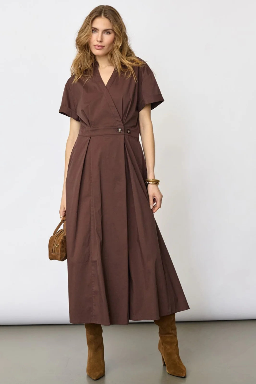 Co'Couture ElaraCC Wrap SS Dress Dark Brown
