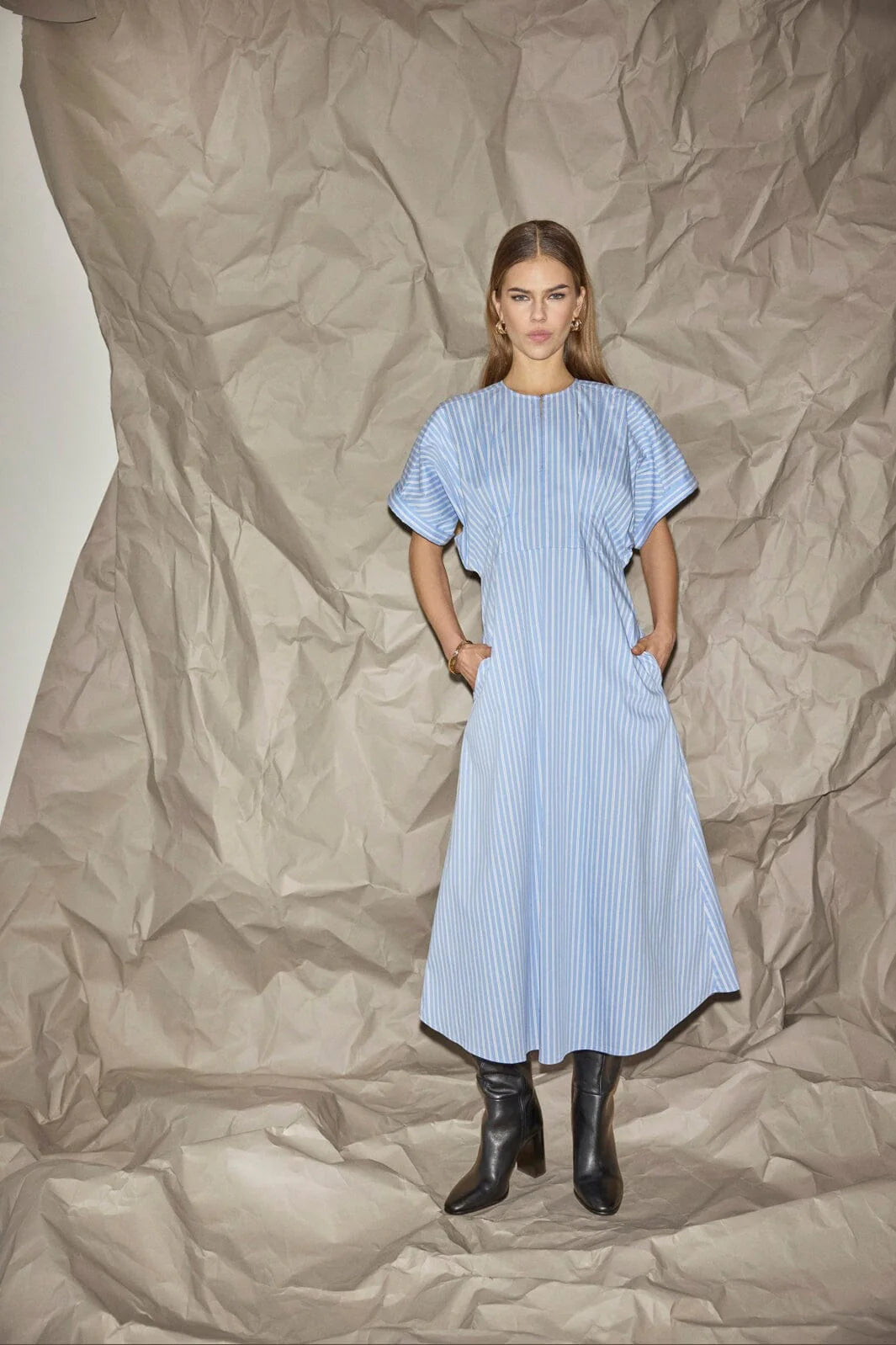 Co'Couture KaioCC Stripe Dress Pale Blue