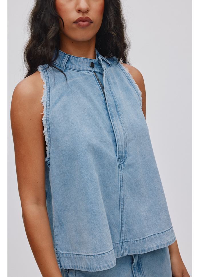 Rabens Saloner Light Denim Halter Top Faya Light Washed Denim
