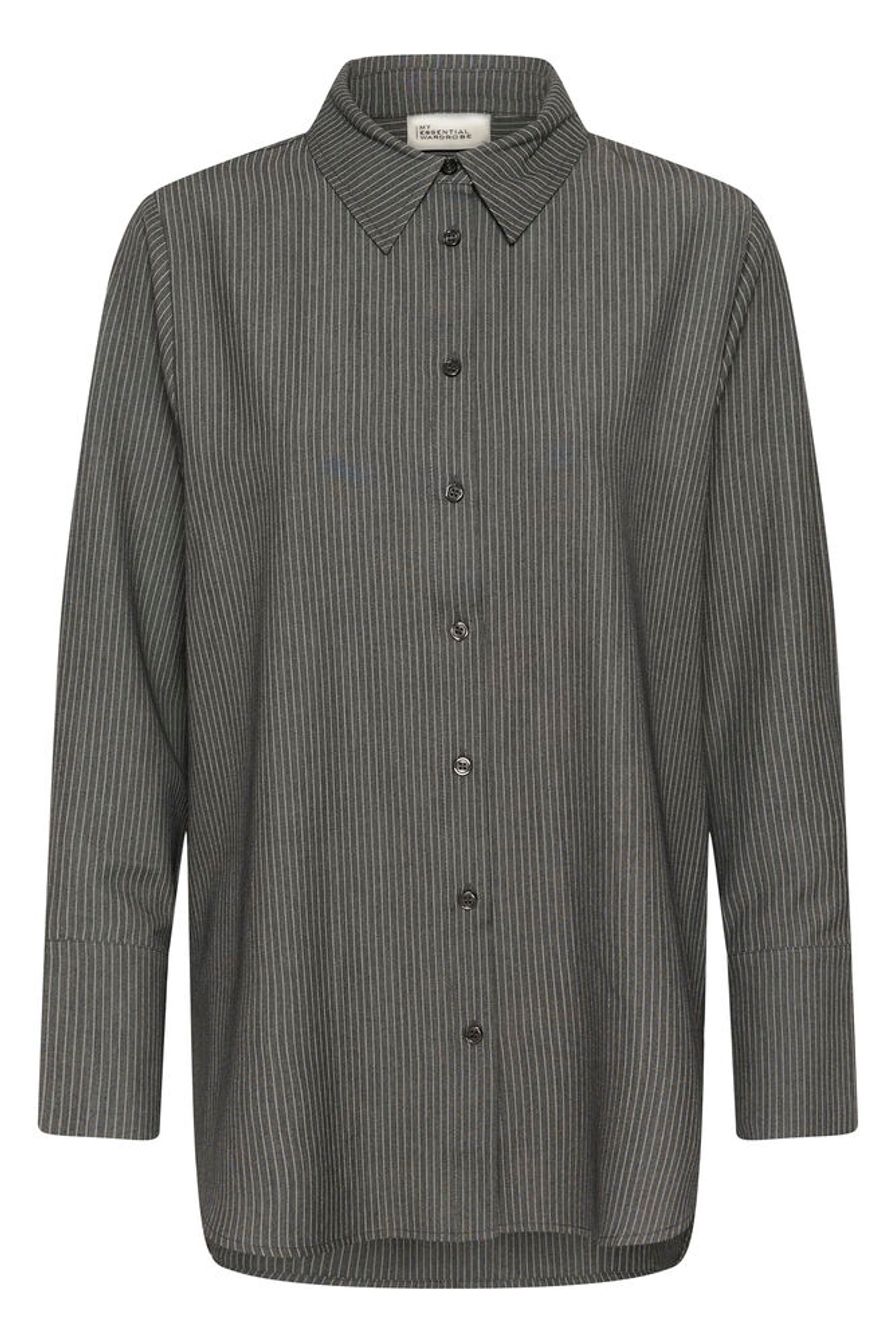 My Essential Wardrobe The Pinstriped Shirt Grey Melange W. Stripe