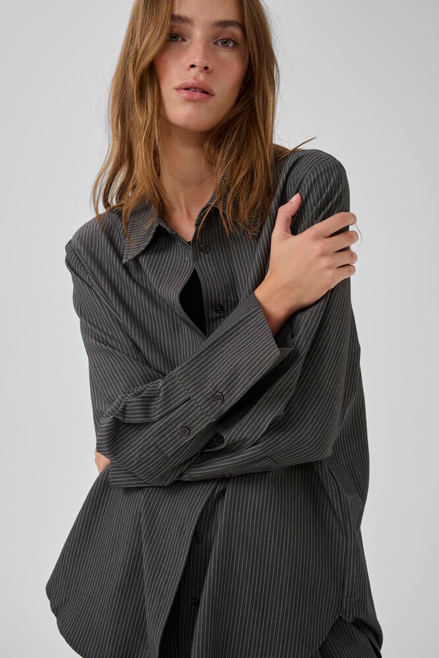My Essential Wardrobe The Pinstriped Shirt Grey Melange W. Stripe