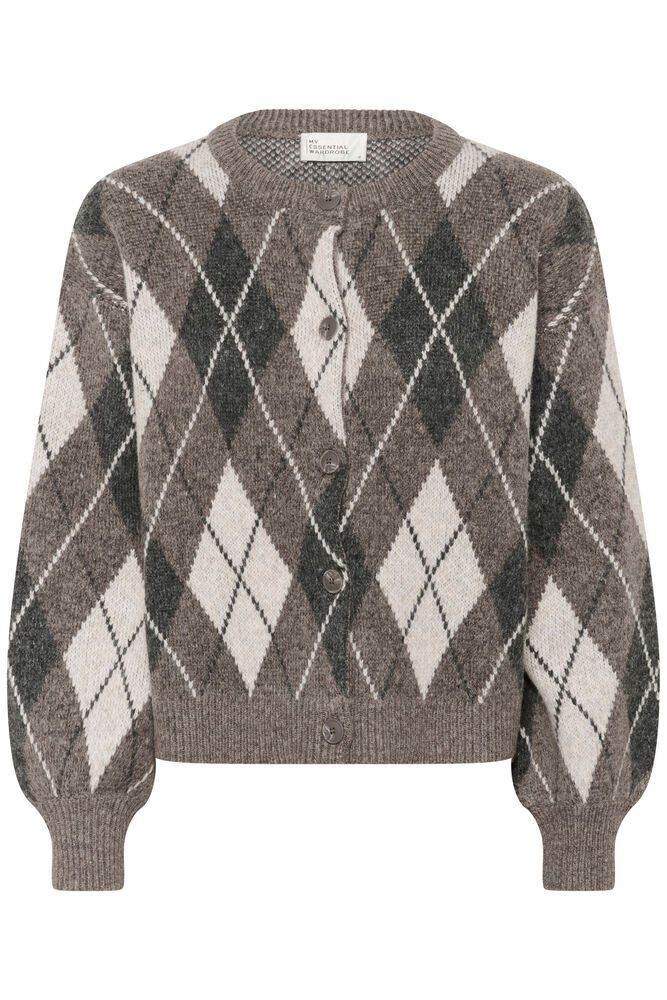 My Essential Wardrobe MWPaloma Check Knit Cardigan Major Brown Check