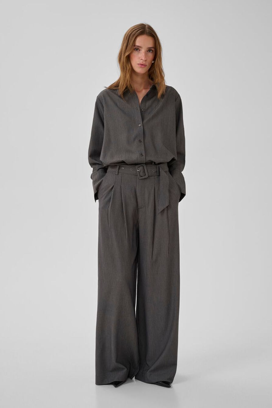 My Essential Wardrobe Pinstriped High Pant Grey Melange W. Stripe