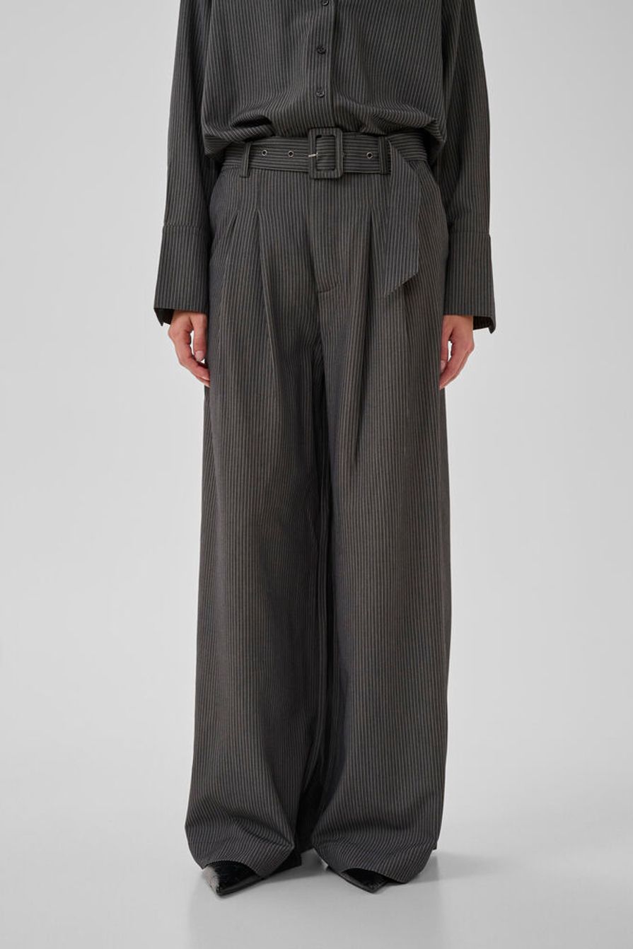 My Essential Wardrobe Pinstriped High Pant Grey Melange W. Stripe