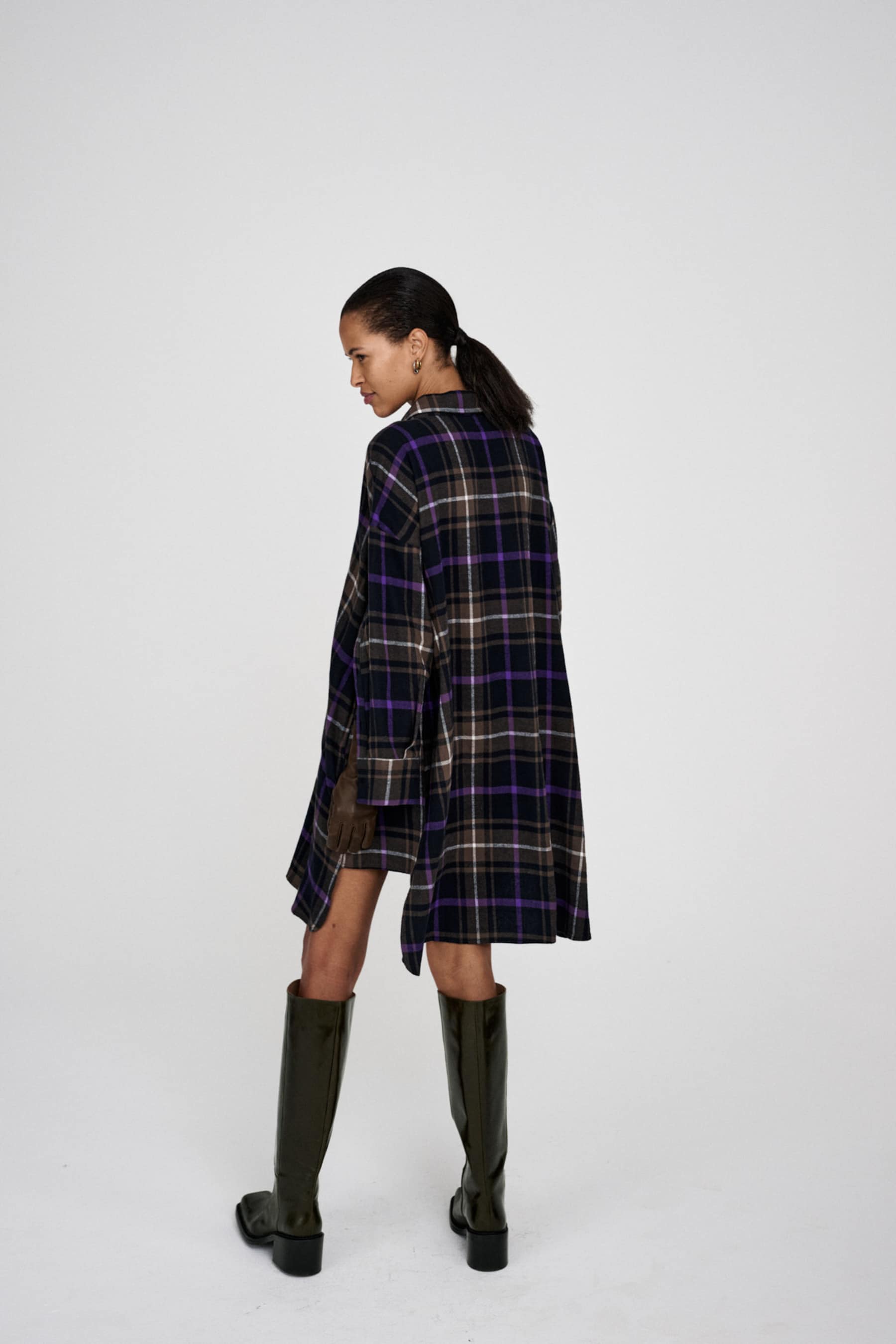 Rabens Saloner Hardis Giant Check Kaftan Purple Check Combo