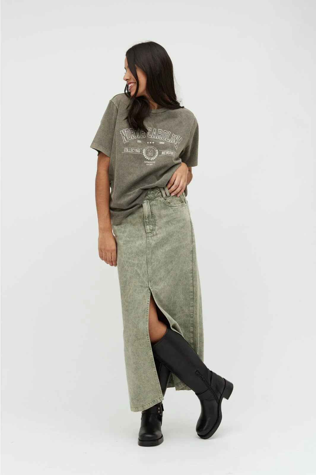 MBYM Auriga Lopa Long-M Skirt Iguana Green Wash