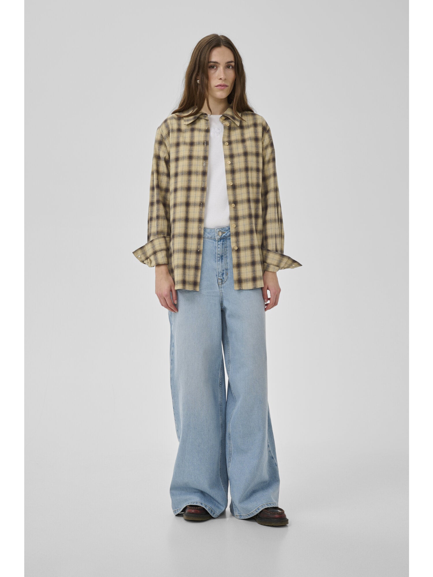 My Essential Wardrobe MWSahim Shirt Capers W. Brown Rice Checks