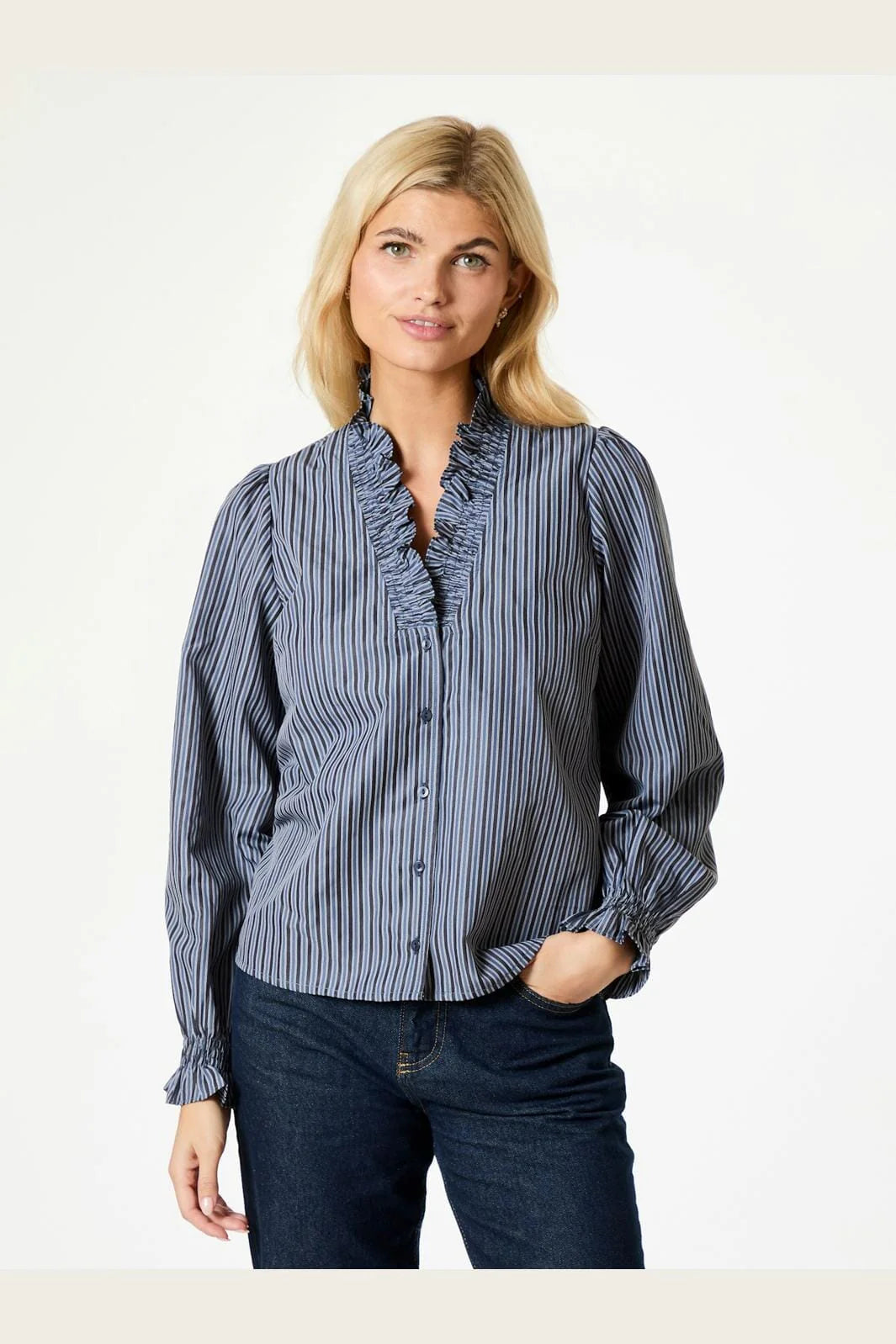 Neo Noir Brielle Twill Stripe Shirt New 164023 Dusty Blue