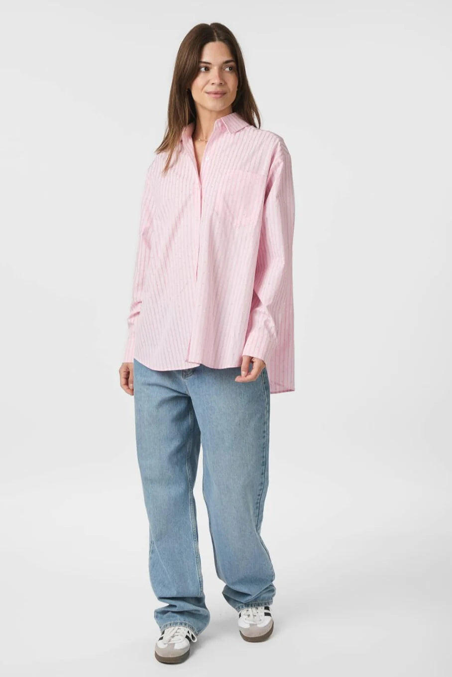 Neo Noir Dalma Soft Stripe Stone Shirt Pink