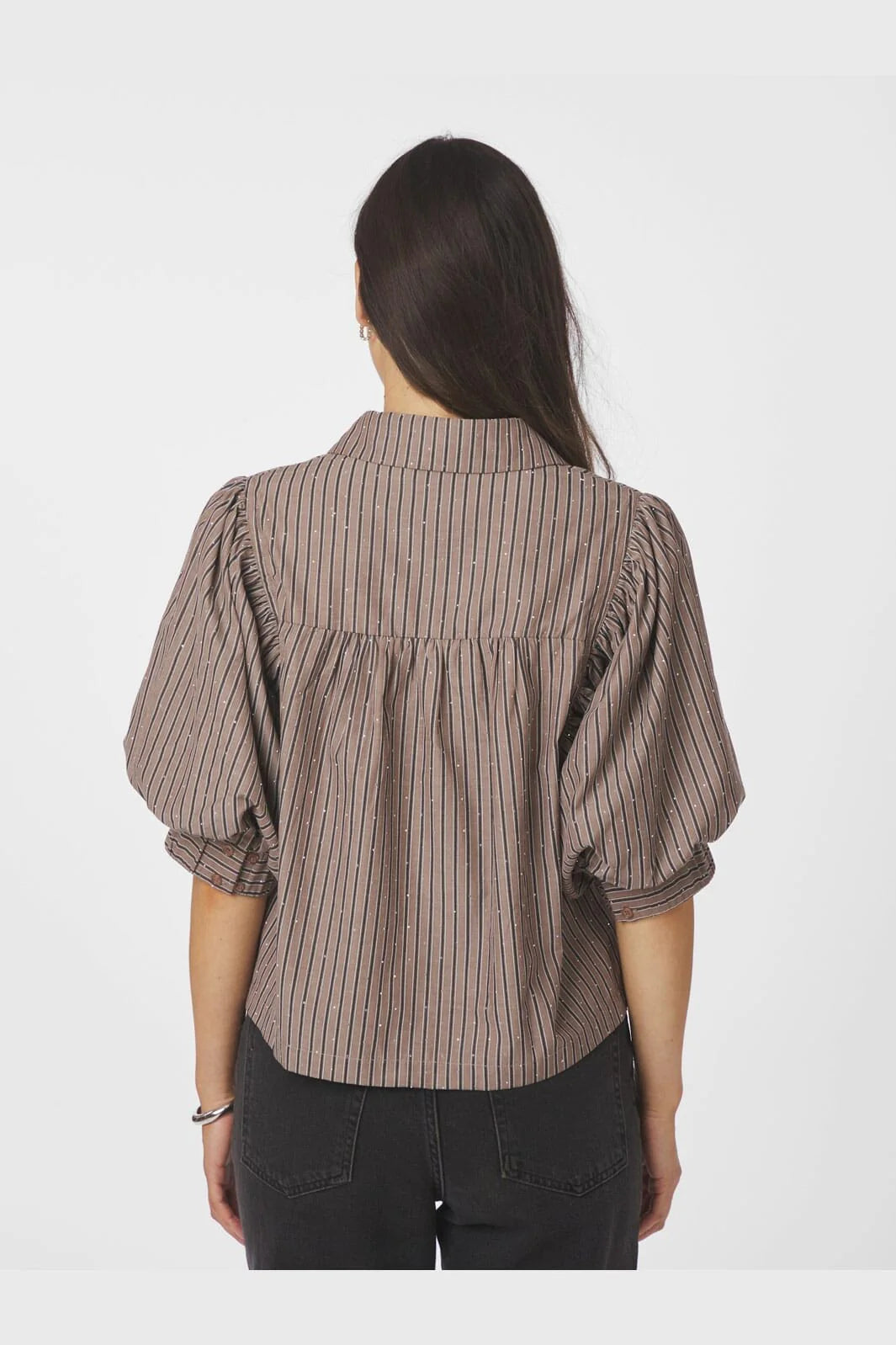 Neo Noir Etta Soft Stripe Stone Shirt 166416 Brown