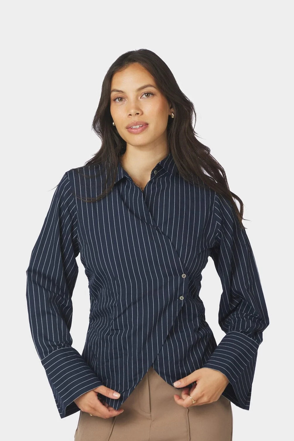 Neo Noir Fenli Slim Stripe Shirt 170977 Navy