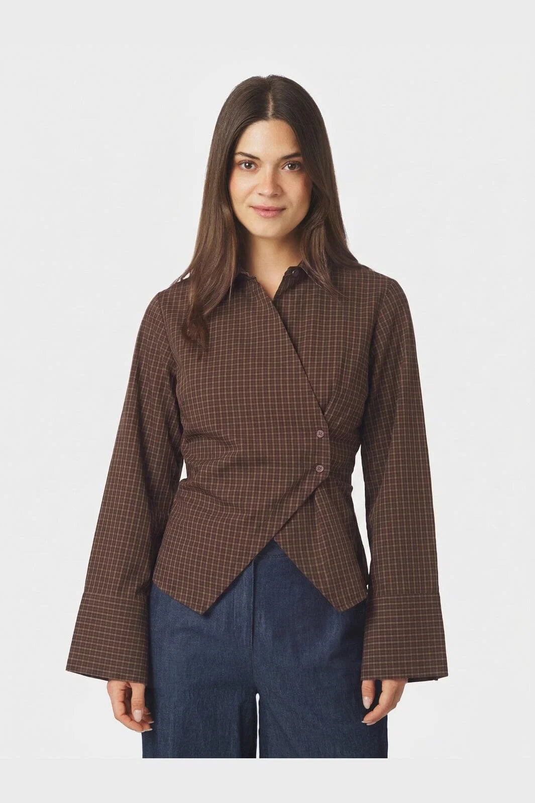 Neo Noir Fenli Small Check Shirt 170086 Aubergine