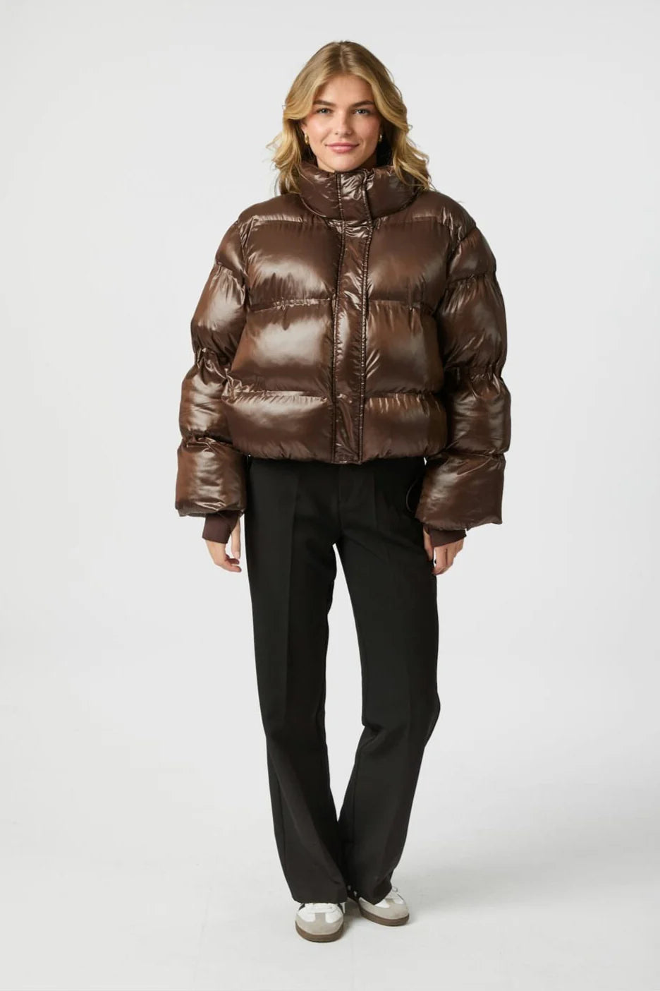 Neo Noir Rhea Shiny Puffer Jacket 165094 Dark Brown