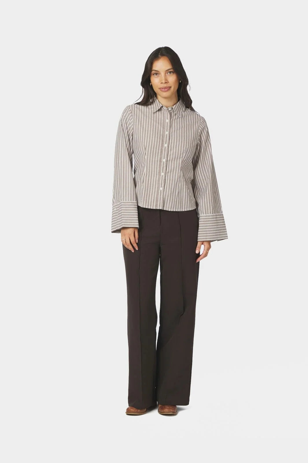 Neo Noir Rosa Double Mix Stripe Shirt 170949 Dusty Brown