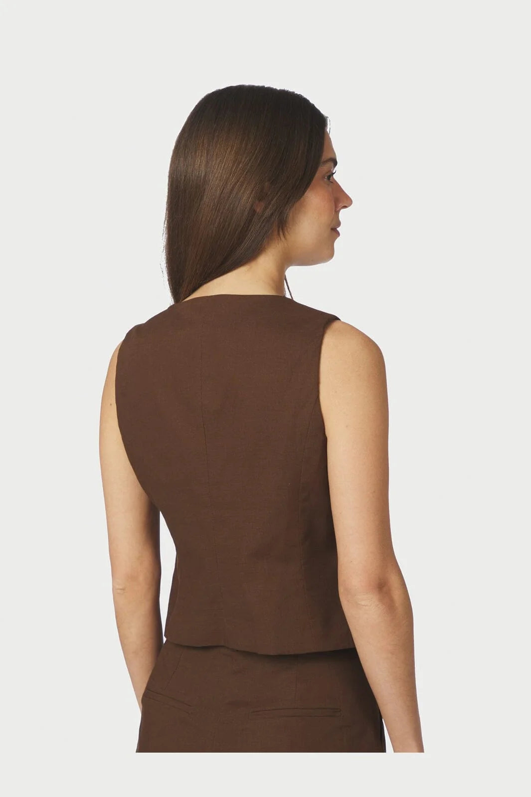 Neo Noir Yula Linen Waistcoat 165181 Dark Brown