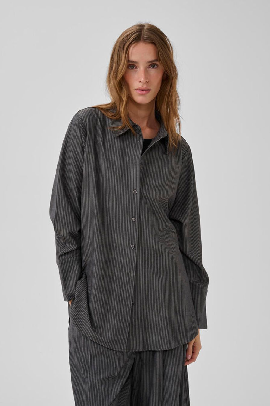 My Essential Wardrobe The Pinstriped Shirt Grey Melange W. Stripe